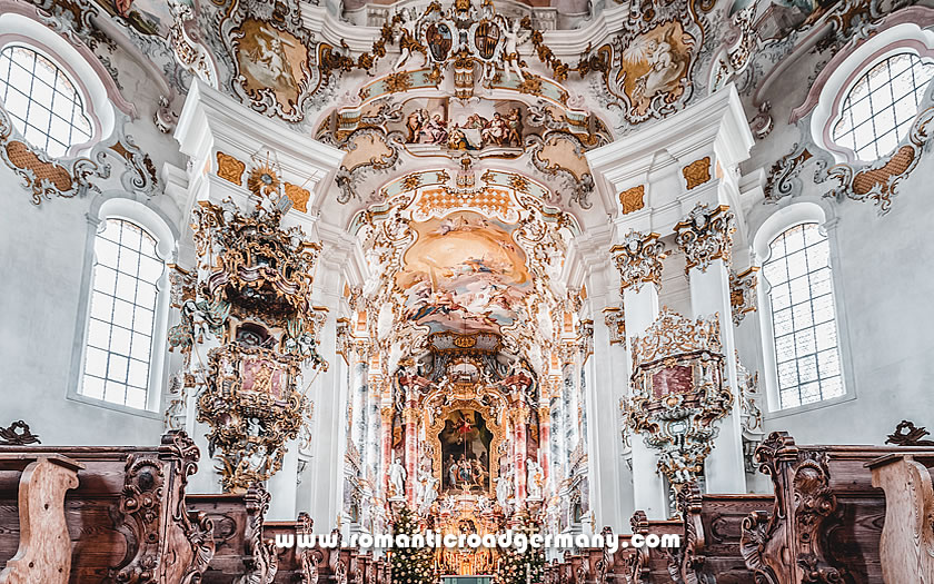 The rococo decoration of the Wieskirche, Germany